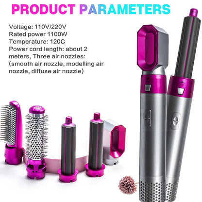Asciugacapelli multifunzionale 5 in 1 pettine arricciacapelli bacchetta staccabile Kit spazzola per capelli piastra per capelli a ioni negativi