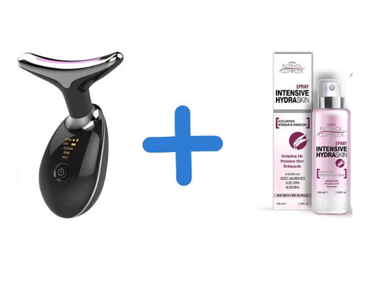 Spray Idratante Intensive Hydra Skin + Massaggiatore di Bellezza Antietà per Viso e Collo – Trattamento Rimpolpante, Idratante e Anti-Rughe – 100 ml + Dispositivo Ricaricabile con Terapia a Luce LED